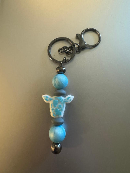 Blue Cow Head Keychain