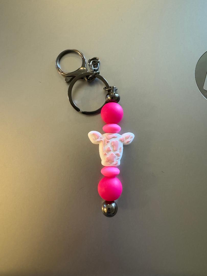 Pink Cow Head Keychain